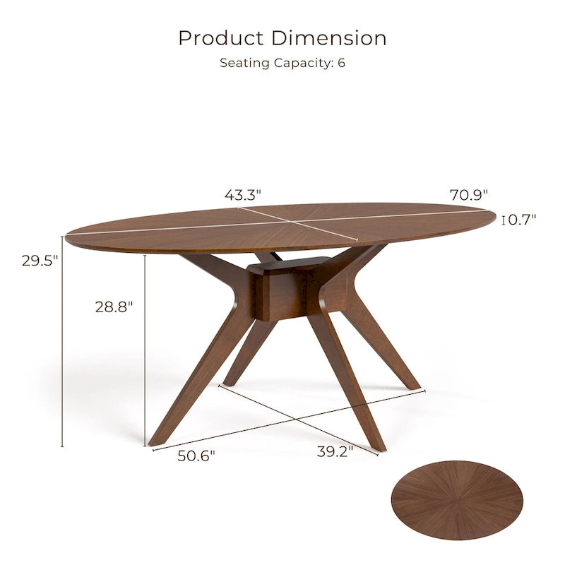 Table à manger ovale en bois noyer de style milieu du siècle Shaw 71 pouces Furniture of America