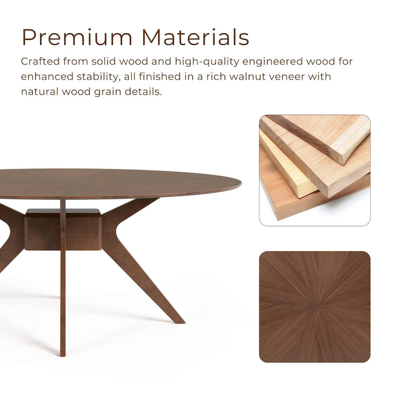 Table à manger ovale en bois noyer de style milieu du siècle Shaw 71 pouces Furniture of America