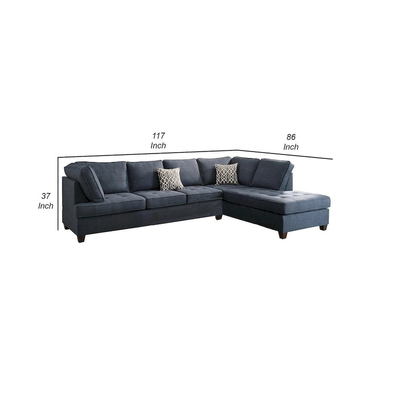 Canapé sectionnel d'angle 2 places Roda avec méridienne réversible, tissu bleu