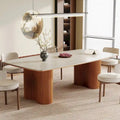 Table à manger rectangulaire 78,7, table de cuisine de luxe en pierre frittée avec pieds en bois massif