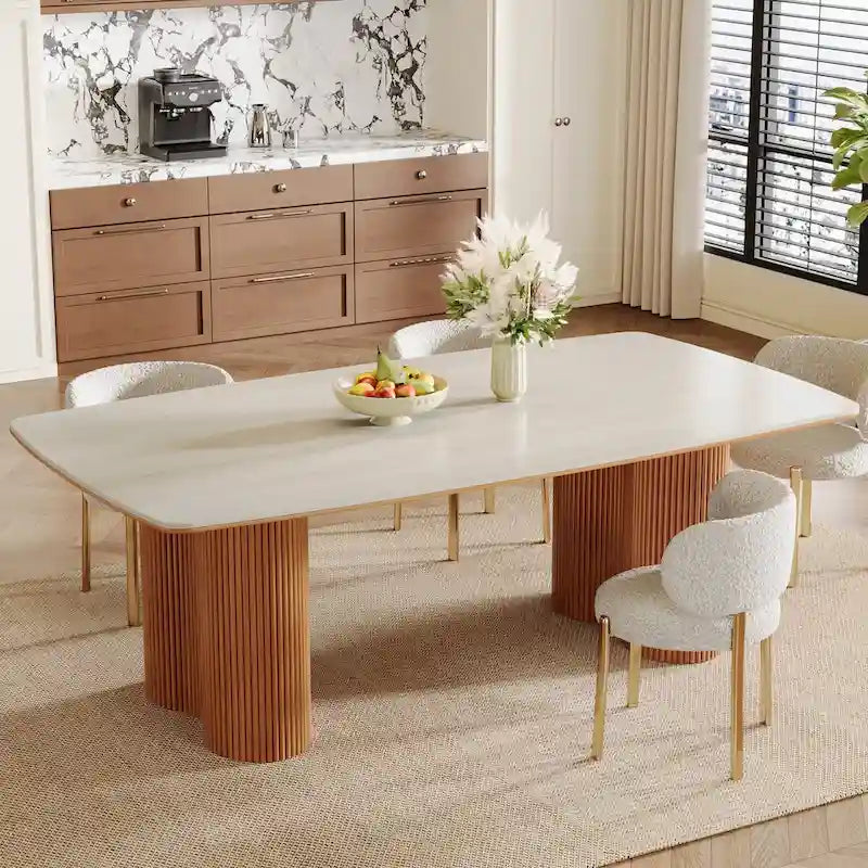 Table à manger rectangulaire 78,7, table de cuisine de luxe en pierre frittée avec pieds en bois massif