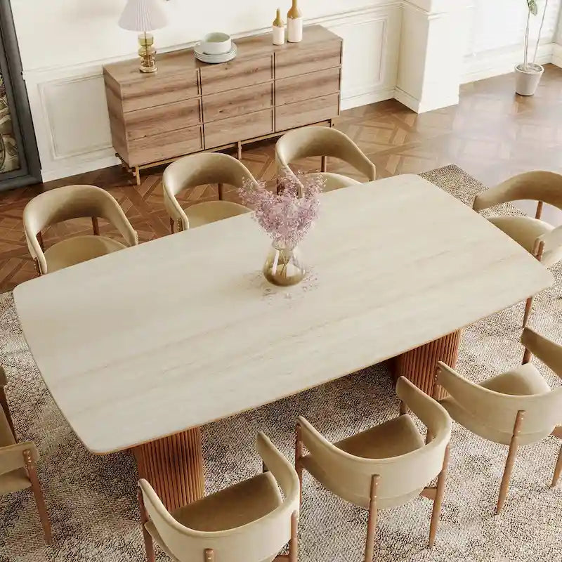 Table à manger rectangulaire 78,7, table de cuisine de luxe en pierre frittée avec pieds en bois massif