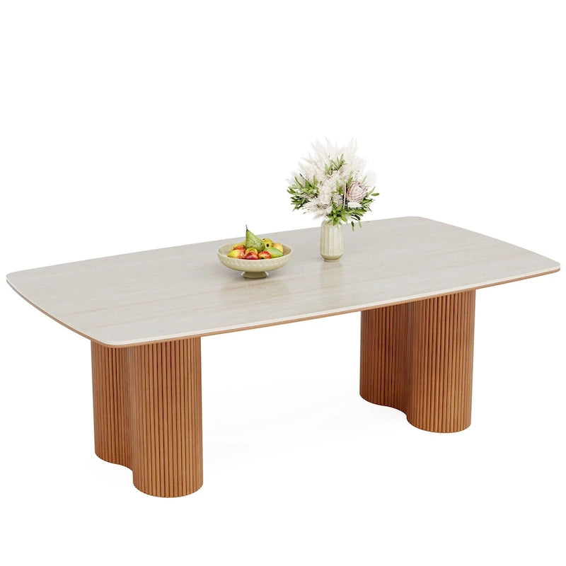 Table à manger rectangulaire 78,7, table de cuisine de luxe en pierre frittée avec pieds en bois massif