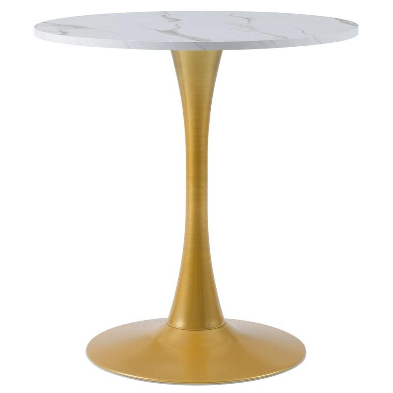 Table de salle à manger bistrot à pied central, 71 cm, blanche avec base piédestal dorée