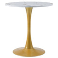 Table de salle à manger bistrot à pied central, 71 cm, blanche avec base piédestal dorée