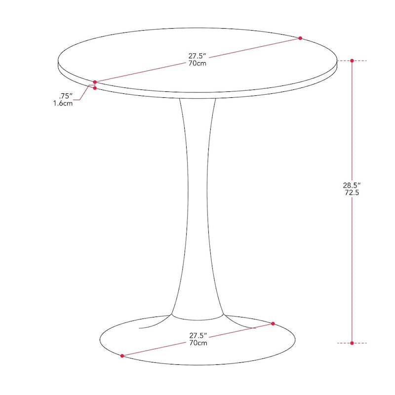 Table de salle à manger bistrot à pied central, 71 cm, blanche avec base piédestal dorée