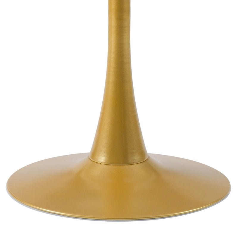Table de salle à manger bistrot à pied central, 71 cm, blanche avec base piédestal dorée