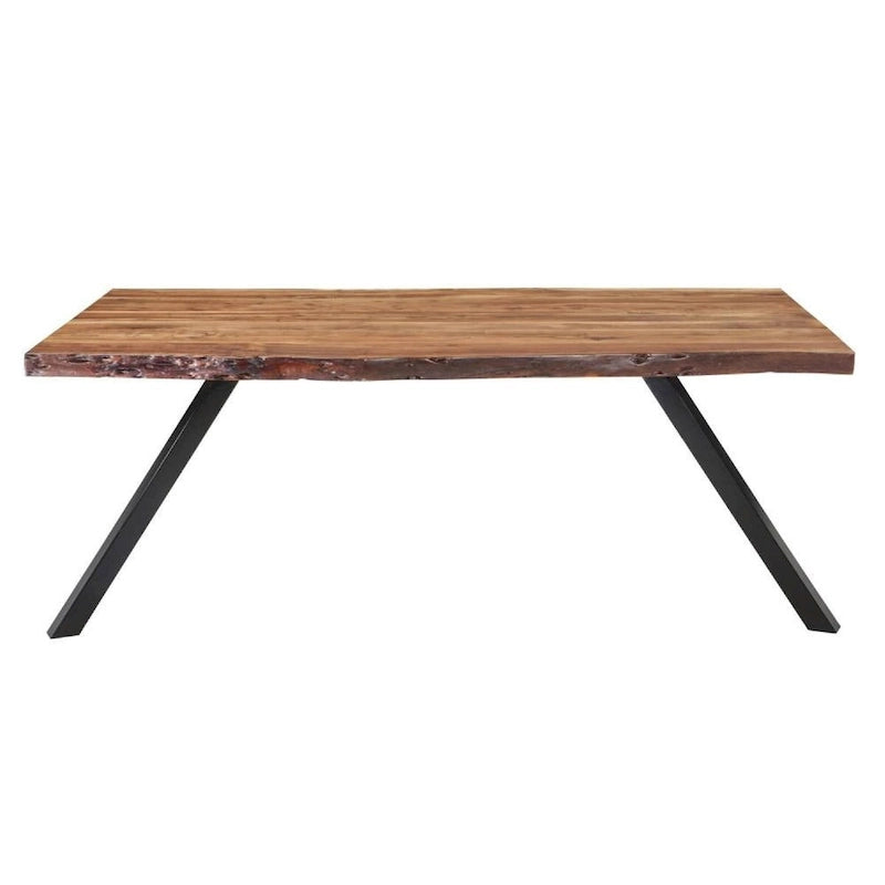 Table à manger Isla en bois d'acacia de 203 cm, bords bruts, marron, noir