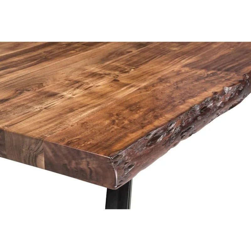 Table à manger Isla en bois d'acacia de 203 cm, bords bruts, marron, noir