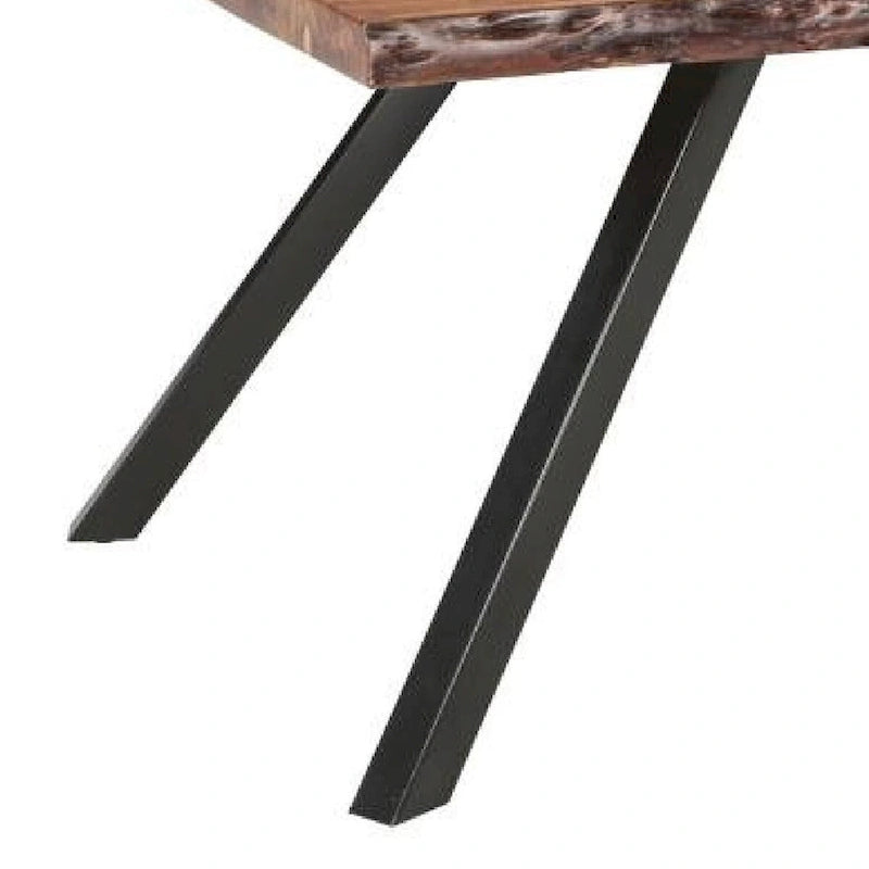 Table à manger Isla en bois d'acacia de 203 cm, bords bruts, marron, noir