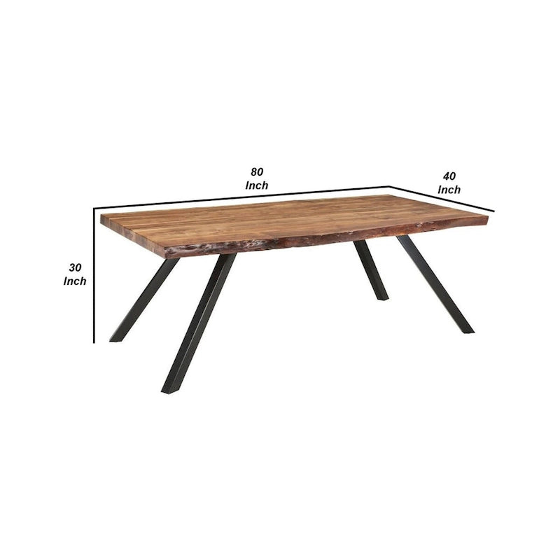 Table à manger Isla en bois d'acacia de 203 cm, bords bruts, marron, noir