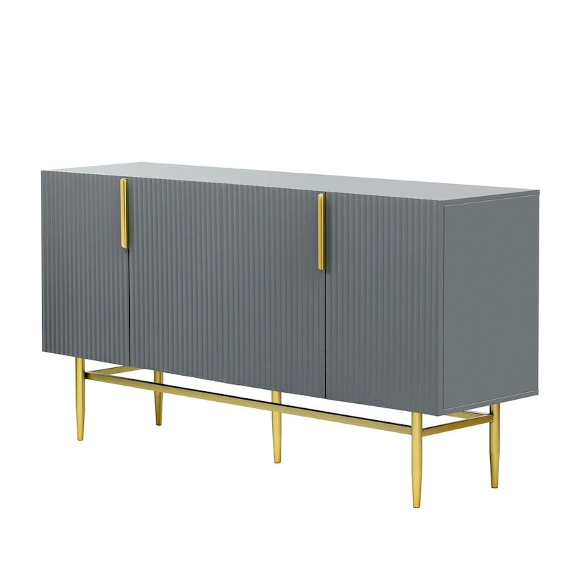 Buffet de salle à manger 4 portes avec poignées dorées en métal - 152,4L x 38,6l x 80H cm