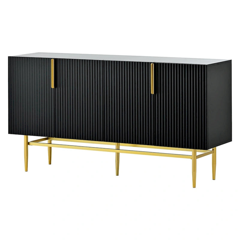 Buffet de salle à manger 4 portes avec poignées dorées en métal - 152,4L x 38,6l x 80H cm