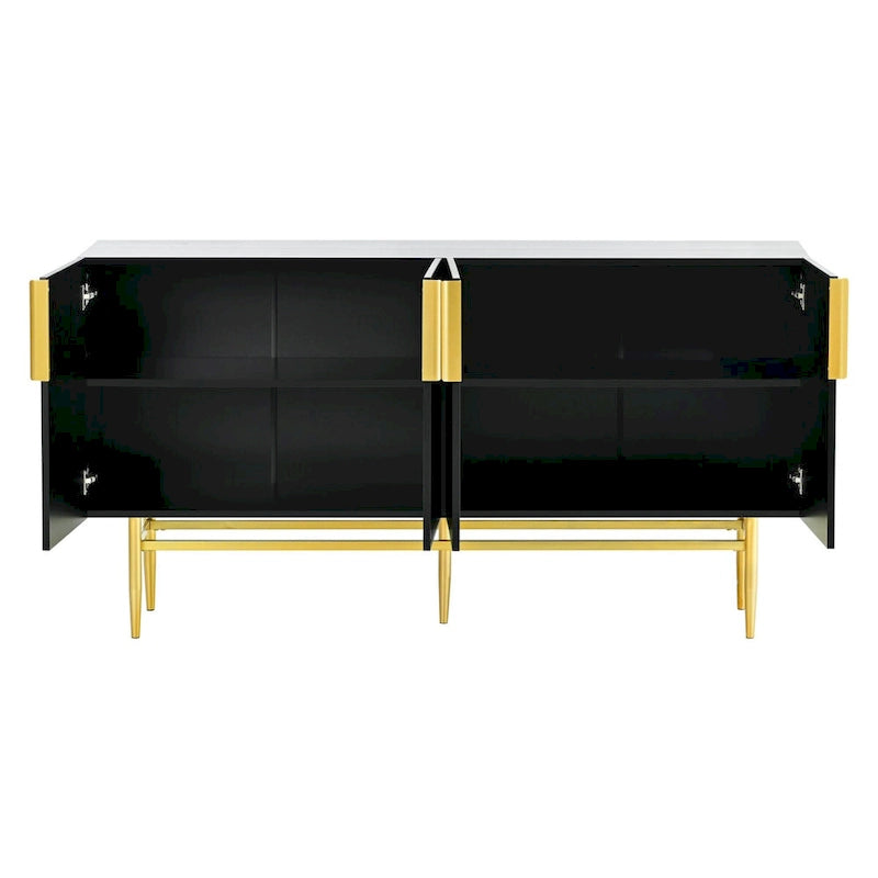 Buffet de salle à manger 4 portes avec poignées dorées en métal - 152,4L x 38,6l x 80H cm