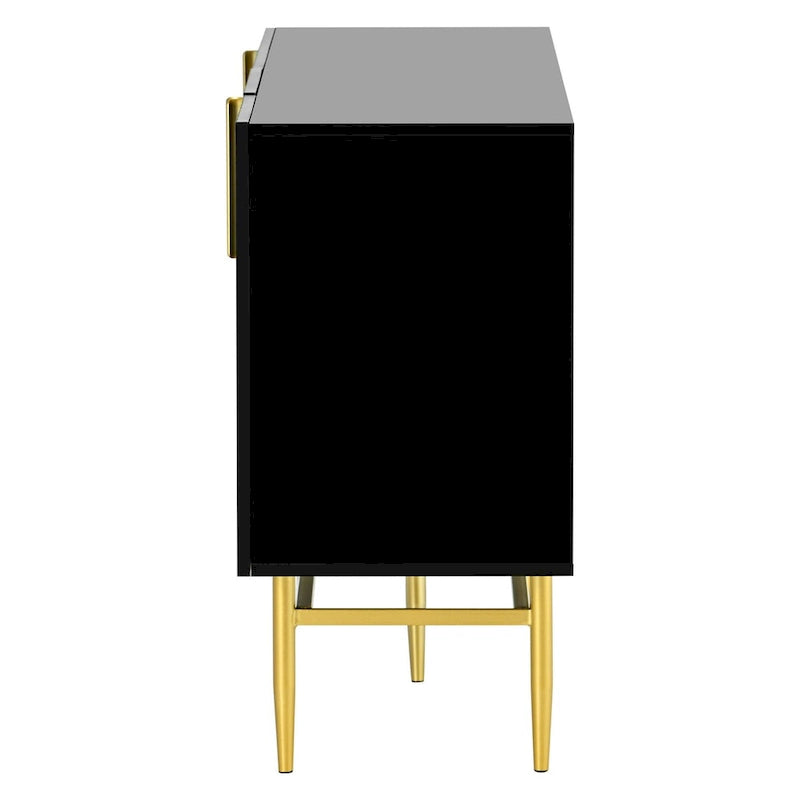 Buffet de salle à manger 4 portes avec poignées dorées en métal - 152,4L x 38,6l x 80H cm
