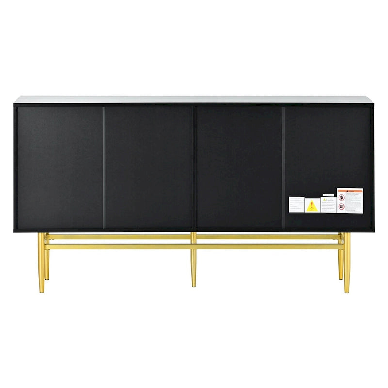 Buffet de salle à manger 4 portes avec poignées dorées en métal - 152,4L x 38,6l x 80H cm