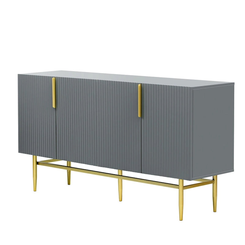 Buffet de salle à manger 4 portes avec poignées dorées en métal - 152,4L x 38,6l x 80H cm