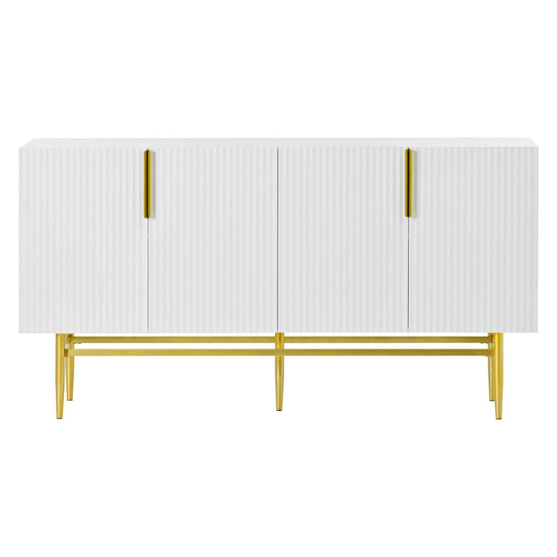 Buffet de salle à manger 4 portes avec poignées dorées en métal - 152,4L x 38,6l x 80H cm