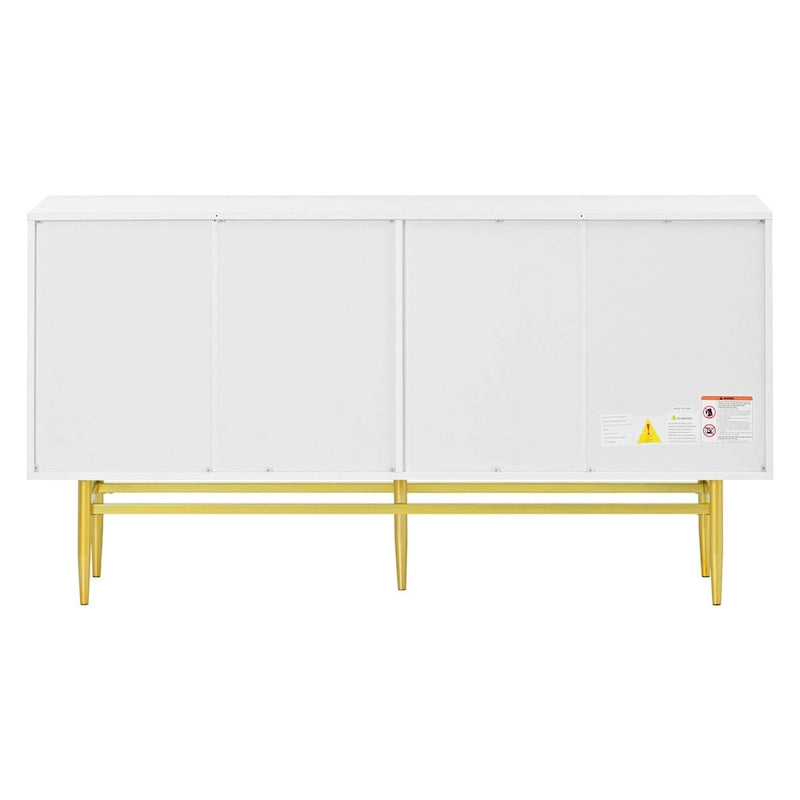 Buffet de salle à manger 4 portes avec poignées dorées en métal - 152,4L x 38,6l x 80H cm