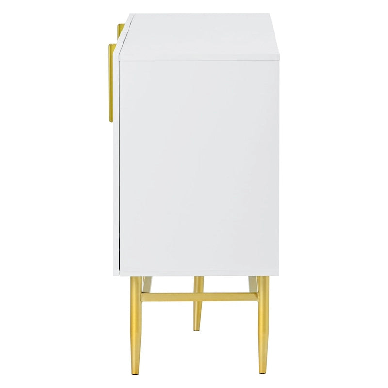 Buffet de salle à manger 4 portes avec poignées dorées en métal - 152,4L x 38,6l x 80H cm