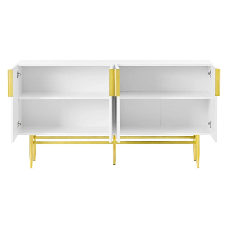 Buffet de salle à manger 4 portes avec poignées dorées en métal - 152,4L x 38,6l x 80H cm