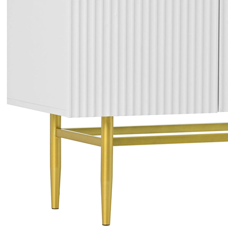 Buffet de salle à manger 4 portes avec poignées dorées en métal - 152,4L x 38,6l x 80H cm