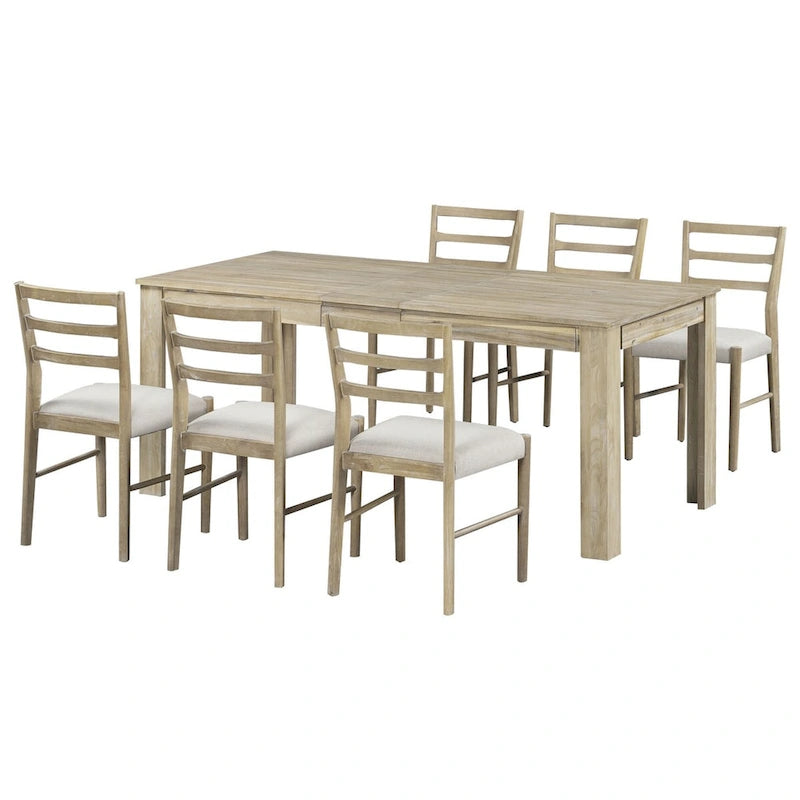 Ensemble de salle à manger extensible en bois 7 pièces avec rallonge de 30,5 cm et 2 tiroirs, 6 chaises