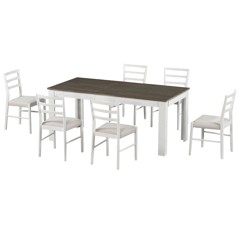 Ensemble de salle à manger extensible en bois 7 pièces avec rallonge de 30,5 cm et 2 tiroirs, 6 chaises