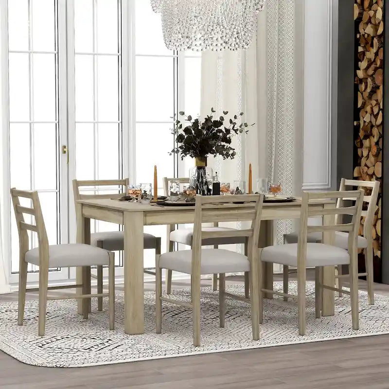 Ensemble de salle à manger extensible en bois 7 pièces avec rallonge de 30,5 cm et 2 tiroirs, 6 chaises
