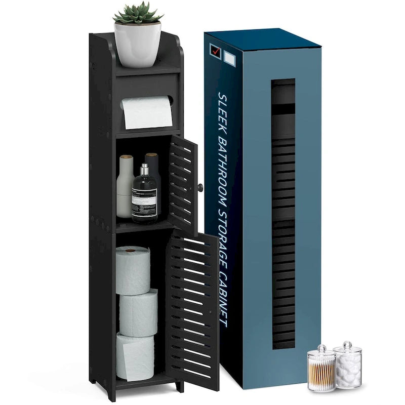 Organisateur de rangement de salle de bain Nestl - Armoire haute sur pied pour papier toilette, serviettes et autres accessoires de rangement de salle de bain