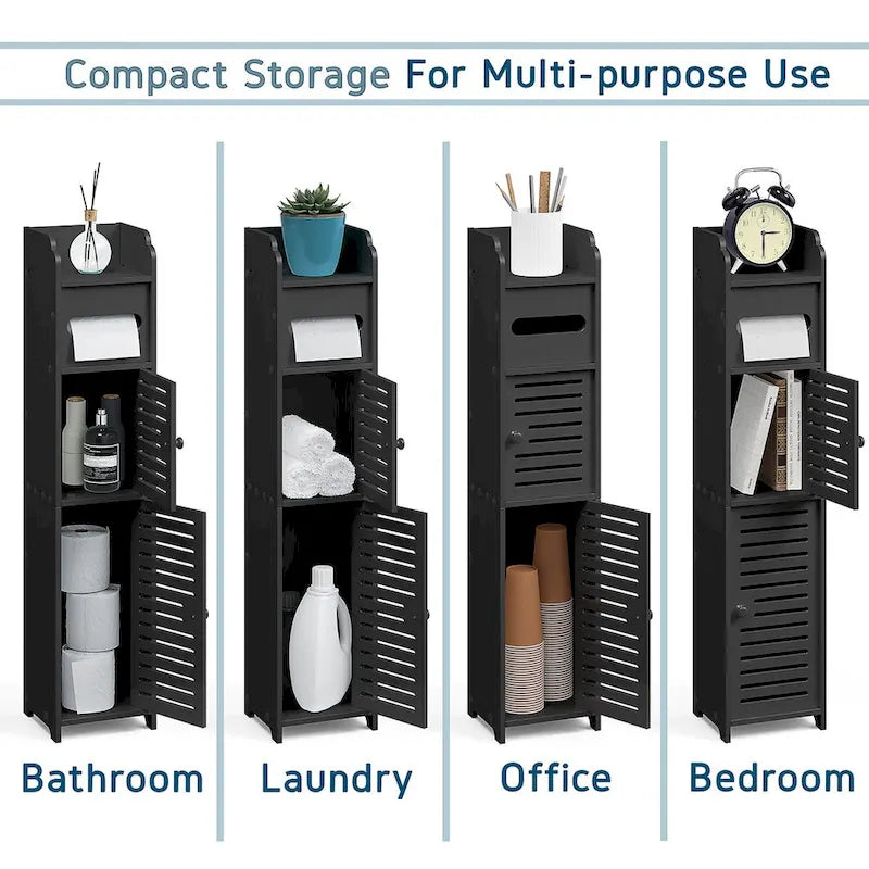 Organisateur de rangement de salle de bain Nestl - Armoire haute sur pied pour papier toilette, serviettes et autres accessoires de rangement de salle de bain