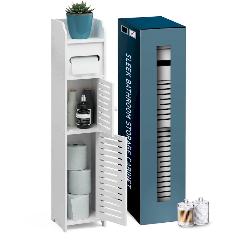 Organisateur de rangement de salle de bain Nestl - Armoire haute sur pied pour papier toilette, serviettes et autres accessoires de rangement de salle de bain