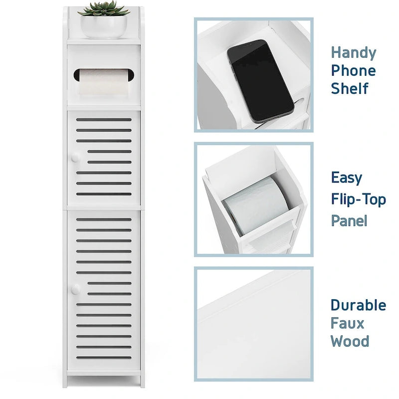 Organisateur de rangement de salle de bain Nestl - Armoire haute sur pied pour papier toilette, serviettes et autres accessoires de rangement de salle de bain