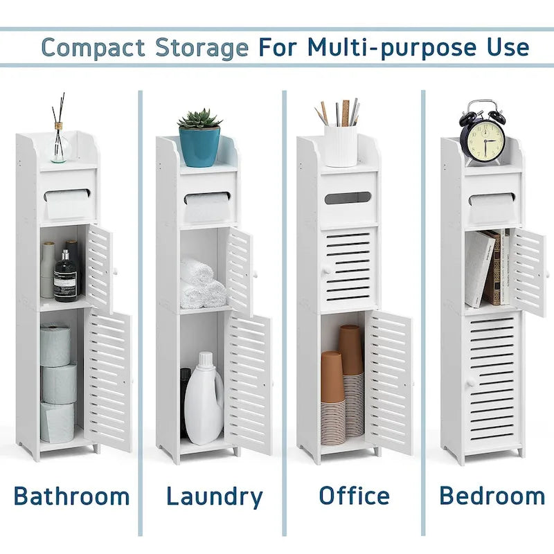 Organisateur de rangement de salle de bain Nestl - Armoire haute sur pied pour papier toilette, serviettes et autres accessoires de rangement de salle de bain
