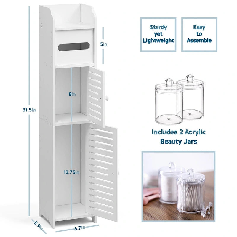 Organisateur de rangement de salle de bain Nestl - Armoire haute sur pied pour papier toilette, serviettes et autres accessoires de rangement de salle de bain