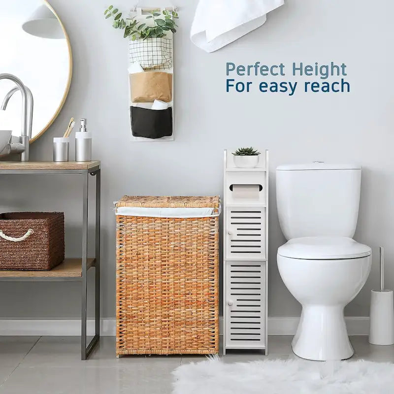 Organisateur de rangement de salle de bain Nestl - Armoire haute sur pied pour papier toilette, serviettes et autres accessoires de rangement de salle de bain