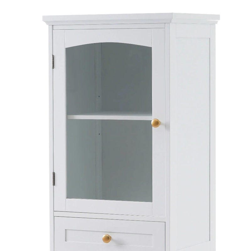 Meuble de rangement de salle de bain haut avec portes vitrées Armoire autonome avec deux tiroirs