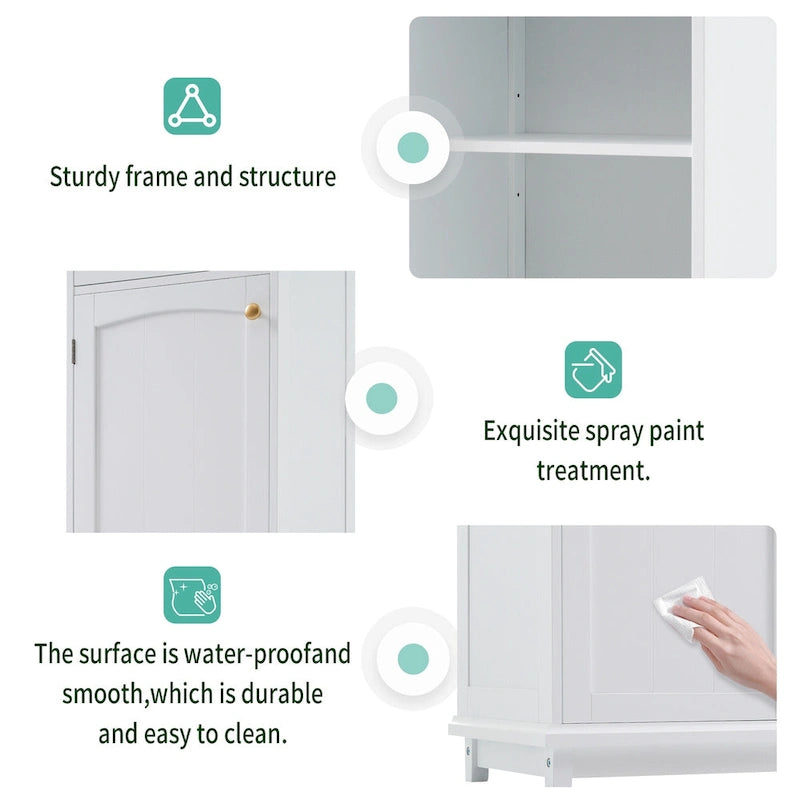Meuble de rangement de salle de bain haut avec portes vitrées Armoire autonome avec deux tiroirs