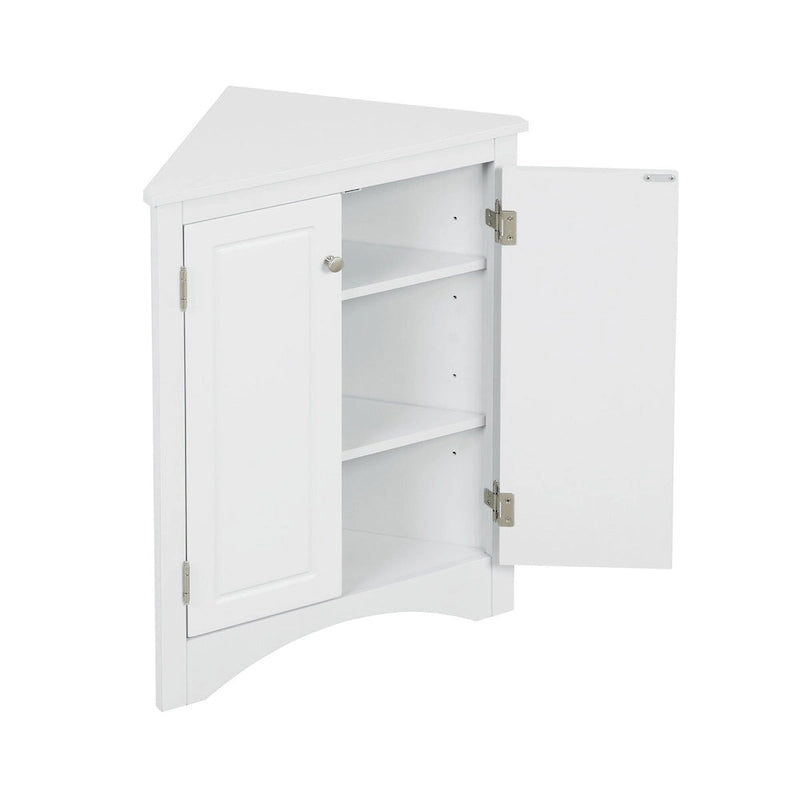 Meuble d'angle de salle de bain à 2 portes en bois avec étagères réglables (32 po)