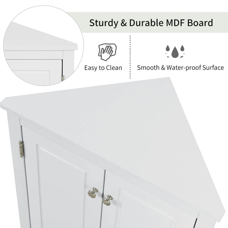 Meuble d'angle de salle de bain à 2 portes en bois avec étagères réglables (32 po)
