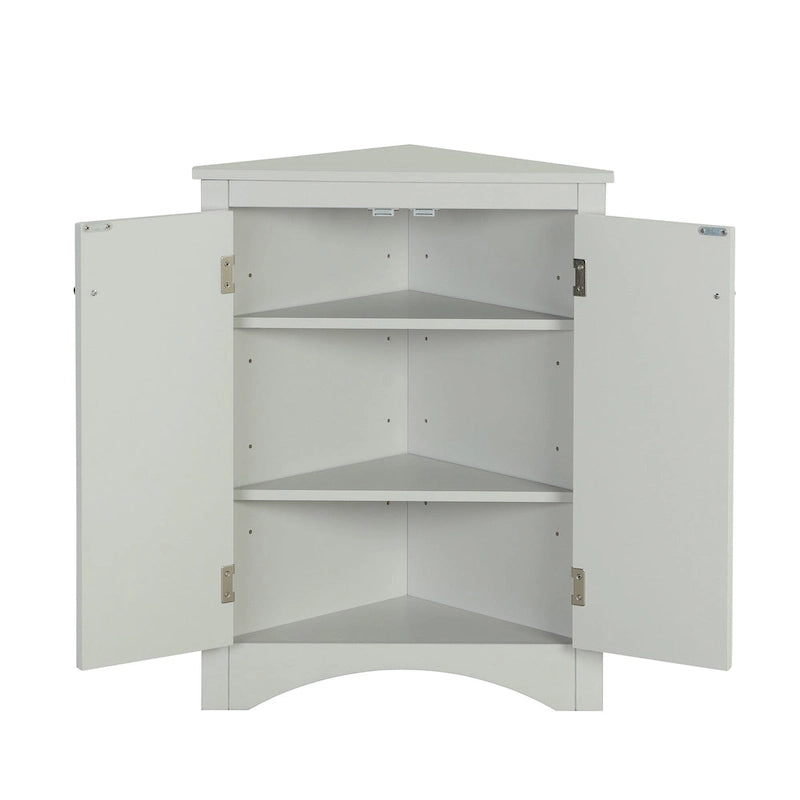 Meuble d'angle de salle de bain à 2 portes en bois avec étagères réglables (32 po)