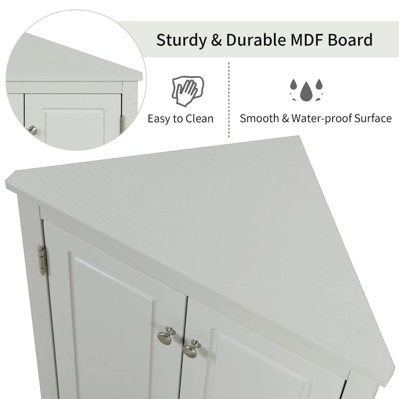 Meuble d'angle de salle de bain à 2 portes en bois avec étagères réglables (32 po)