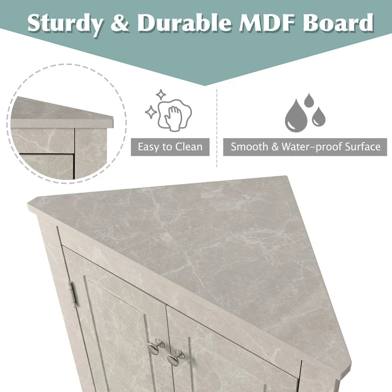 Meuble d'angle de salle de bain à 2 portes en bois avec étagères réglables (32 po)