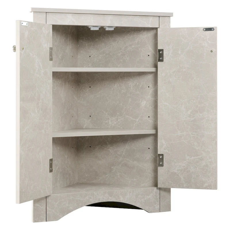 Meuble d'angle de salle de bain à 2 portes en bois avec étagères réglables (32 po)