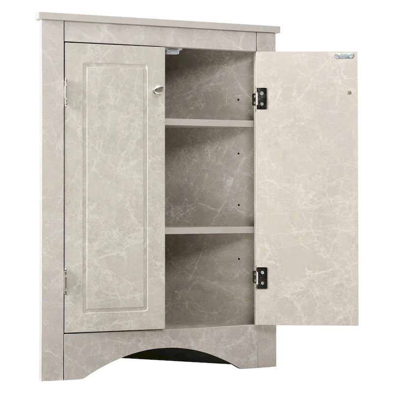 Meuble d'angle de salle de bain à 2 portes en bois avec étagères réglables (32 po)