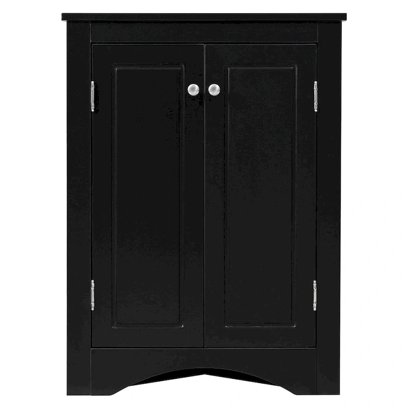 Meuble d'angle de salle de bain à 2 portes en bois avec étagères réglables (32 po)
