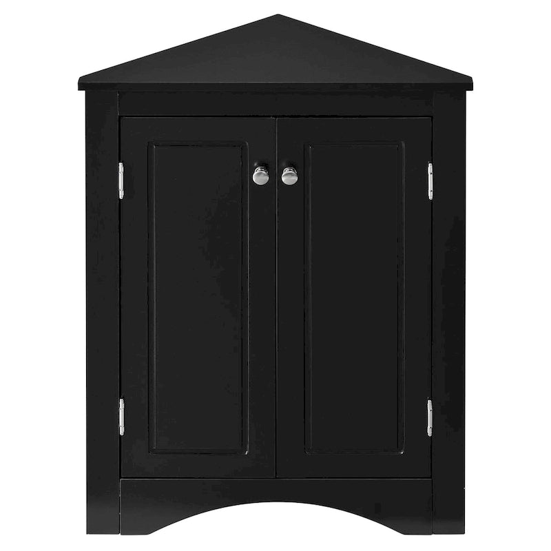 Meuble d'angle de salle de bain à 2 portes en bois avec étagères réglables (32 po)