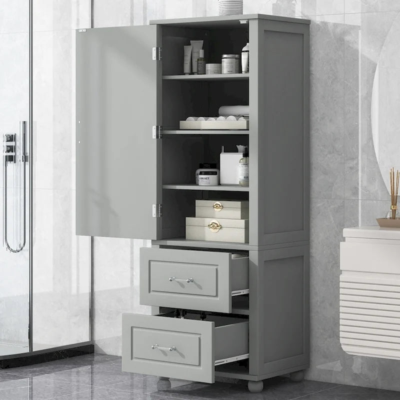 Meuble de rangement haut de salle de bain de 156 cm, deux tiroirs et étagère réglable