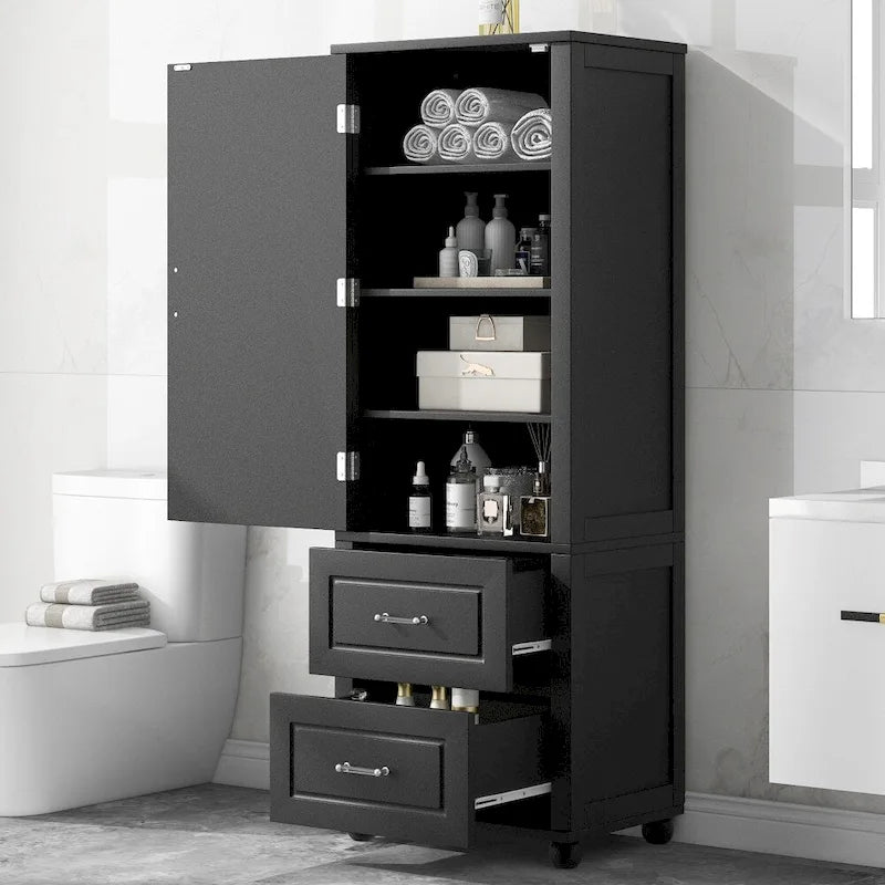 Meuble de rangement haut de salle de bain de 156 cm, deux tiroirs et étagère réglable
