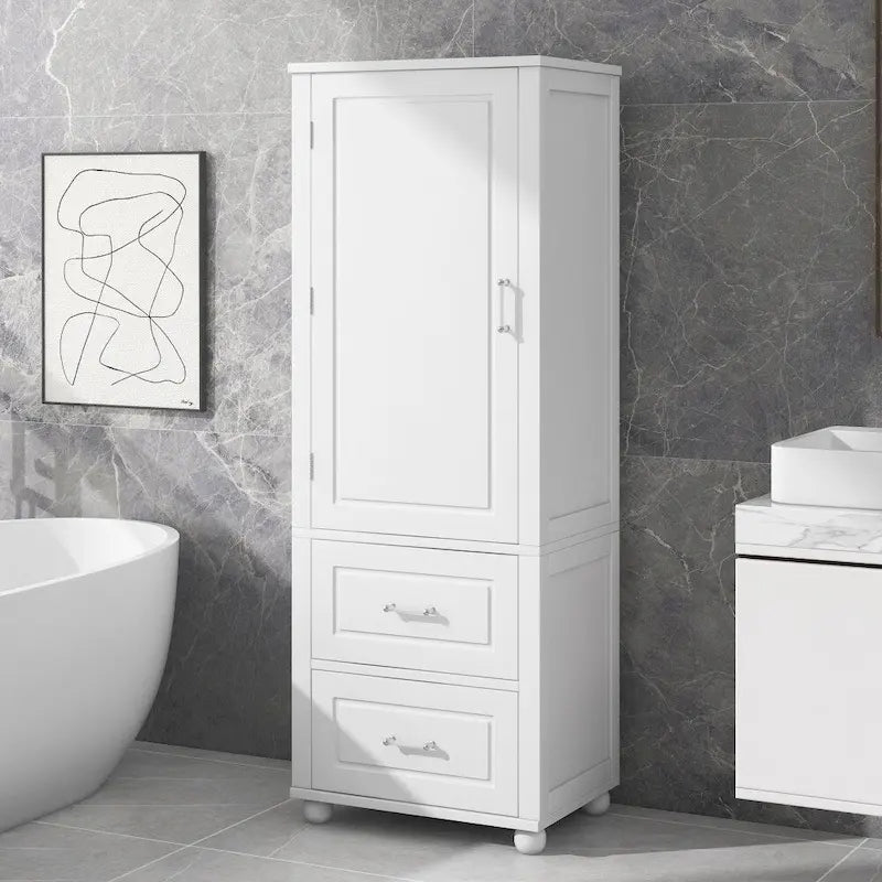 Meuble de rangement haut de salle de bain de 156 cm, deux tiroirs et étagère réglable